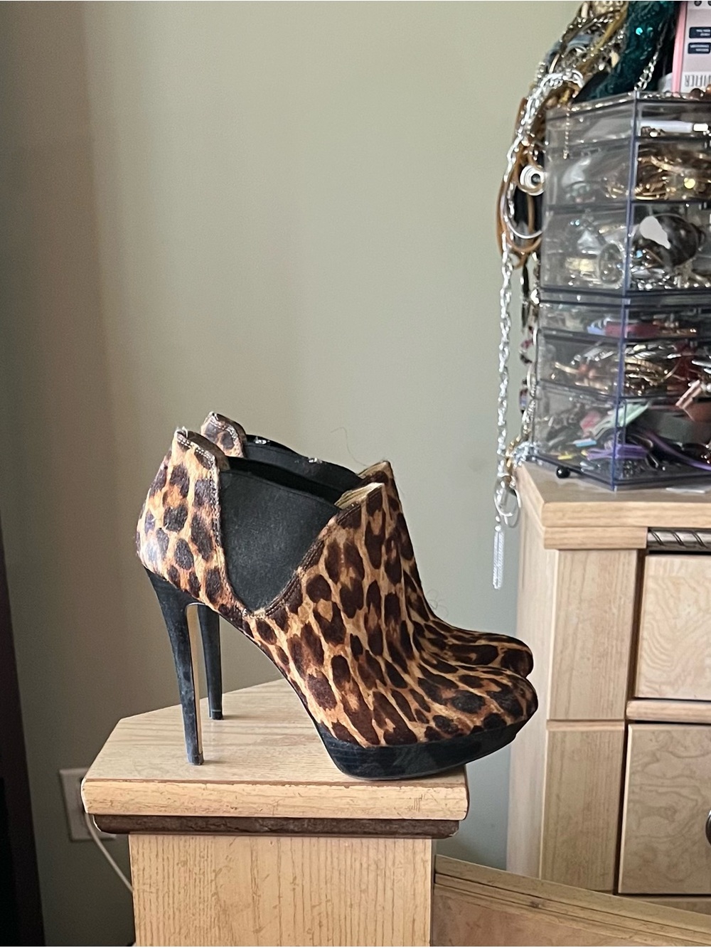 INC International Concepts Leopard Print High Heel Ankle Booties - Brown/Black